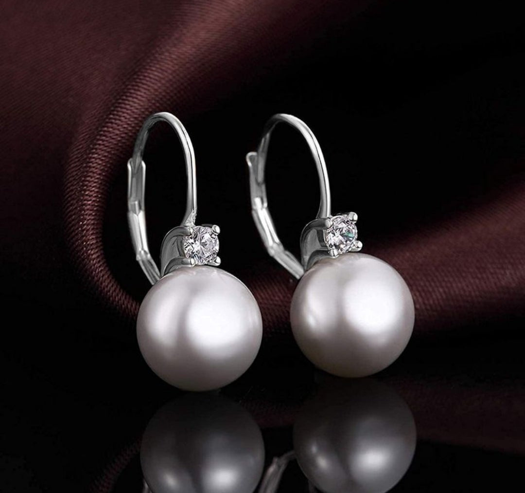 Pearl Diamond Earrings for Women Dangle Drop Earrings 925 Sterling Silver
